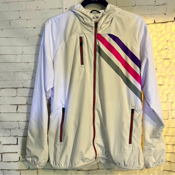 Adidas Windbreaker Full Zip Retro Golf Jacket w/ Hood Size Large EUC Like New